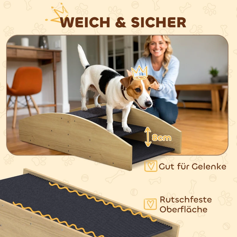 PawHut Agility Hundeschaukel, 2-in-1 Wippe und Treppe, rutschfest, Tanneholz, 80 x 39,5 cm(m-5)