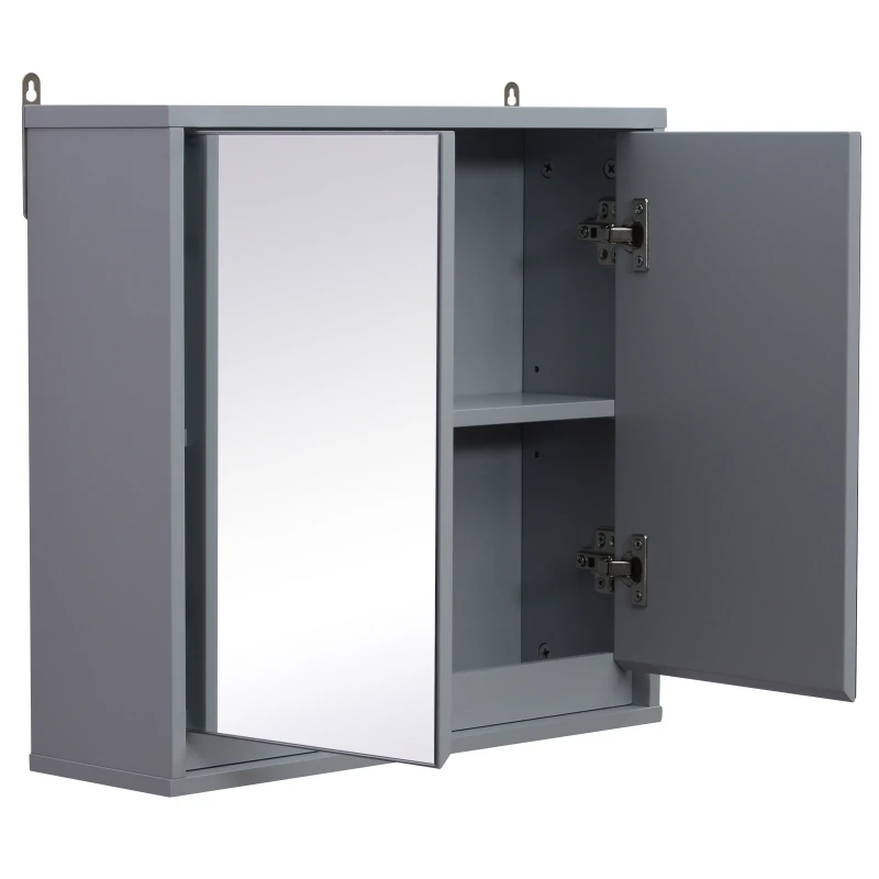 Armoire murale miroir salle de bain 2 étagères gris