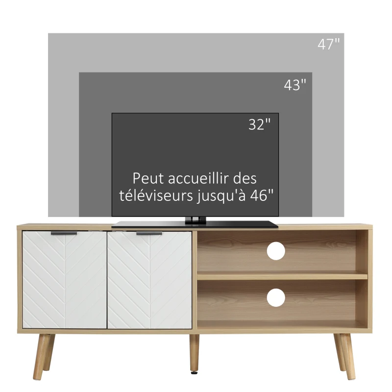 HOMCOM Meuble TV pour télévision jusqu'à 46 pouces design scandinave 2 portes 2 niches avec passe-câbles 110 x 39 x 48,8 cm