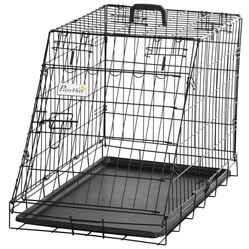 Pawhut Trapeze Collapsible Dog Pet Travel Box Cage Removable Tray 77 x 47 x 55cm