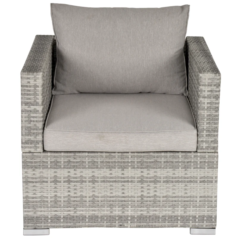 Outsunny Single Seater Rattan Chair Sofa with Padded Cushions, All-Weather PE Wicker Weave Garden Armchair with Armrests, Grey