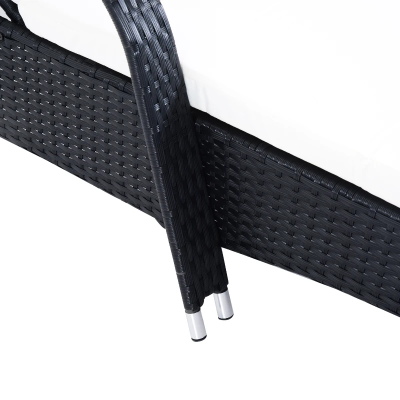 Outsunny Set da Giardino con 2 Sedie a Sdraio con Schienale Reclinabile e Tavolino Basso in Rattan PE, Nero