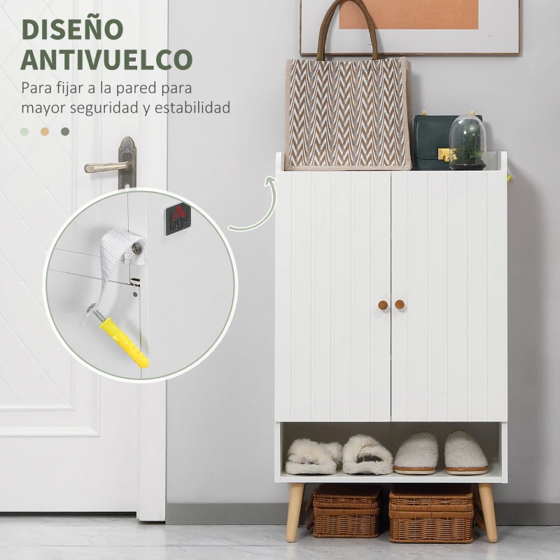 HOMCOM Mueble Zapatero con 2 Puertas Armario de Zapatos para 15 Pares de Zapatos para Pasillo Entrada 60x33x100cm Blanco