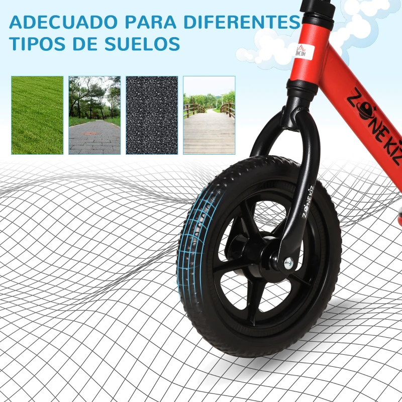 HOMCOM Bicicleta sin Pedales para Niños de +2 Años con Sillín Ajustable de 31-41 cm y Manillar Regulable Bicicleta de Equilibrio Infantil con Ruedas de 12" 89x37x55-60 cm Rojo