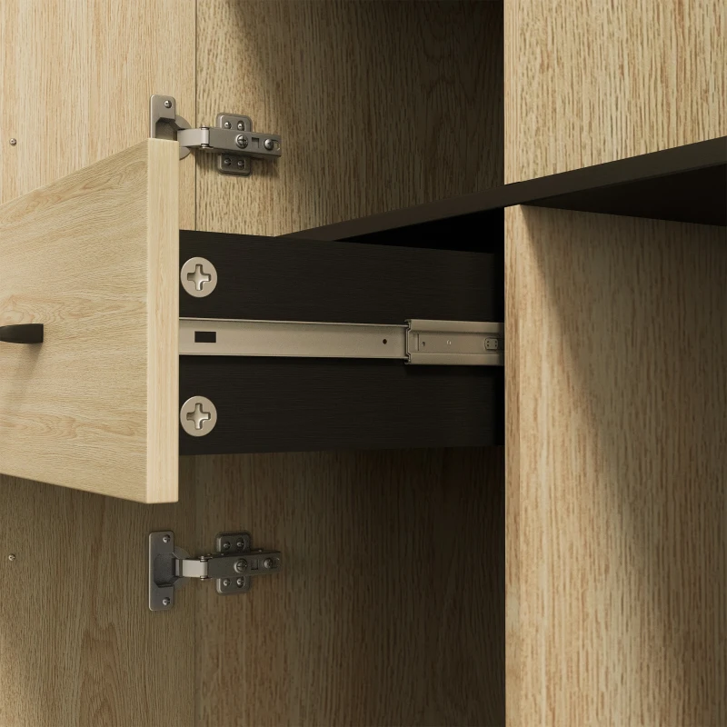 HOMCOM Armoire meuble de cuisine avec 2 tiroirs 2 placards 4 niches étagères réglables et passe-câbles H170 cm noir naturel