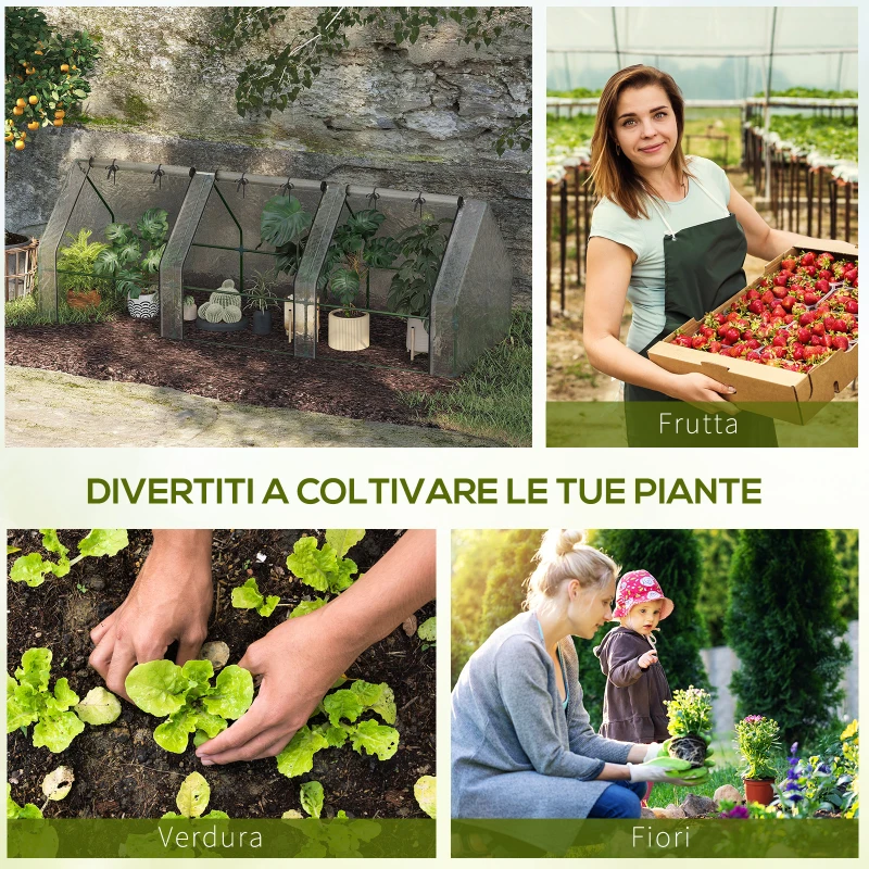 Outsunny Serra da Giardino a Tunnel in PE con Bordi Allungati e Porte a Cerniera, 270x90x90 cm, Bianco