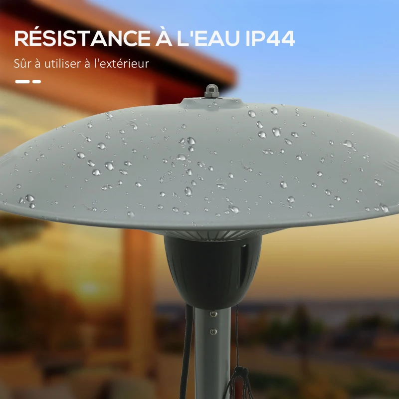 Parasol chauffant infrarouge 9 m² et IP44 chauffage d'appoint sans CO₂ dim. Ø 44 x 195 cm chauffage radiant sur pied 1500 W métal gris