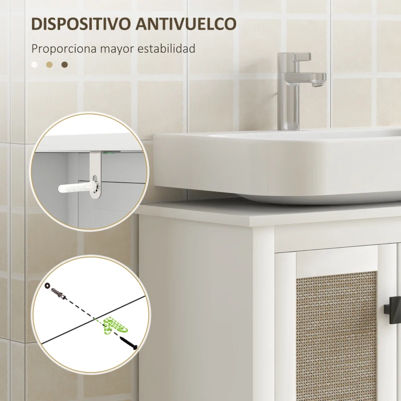 HOMCOM Mueble para Debajo del Lavabo con 2 Puertas 2 Estantes y Sistema Antivuelco para Cuarto Baño 60x30x60 cm Blanco