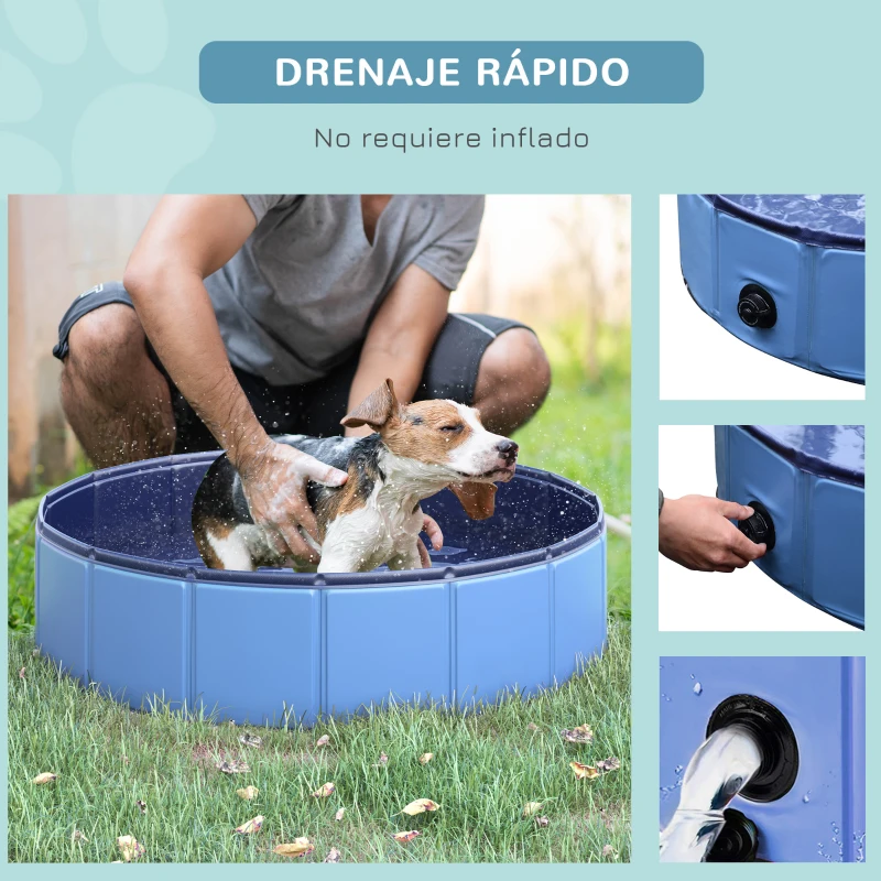 PawHut Piscina Plegable para Perros Gatos Ø80x20 cm Bañera Portátil para Mascotas PVC Antideslizante Múltiples Usos Color Azul