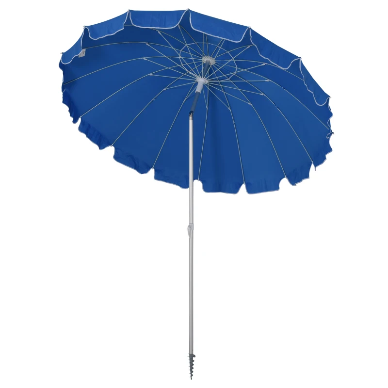 Outsunny Parasol de plage parasol inclinable rond Ø 223 cm tissu polyester haute densité anti-UV mât démontable aluminium sac de transport inclu bleu