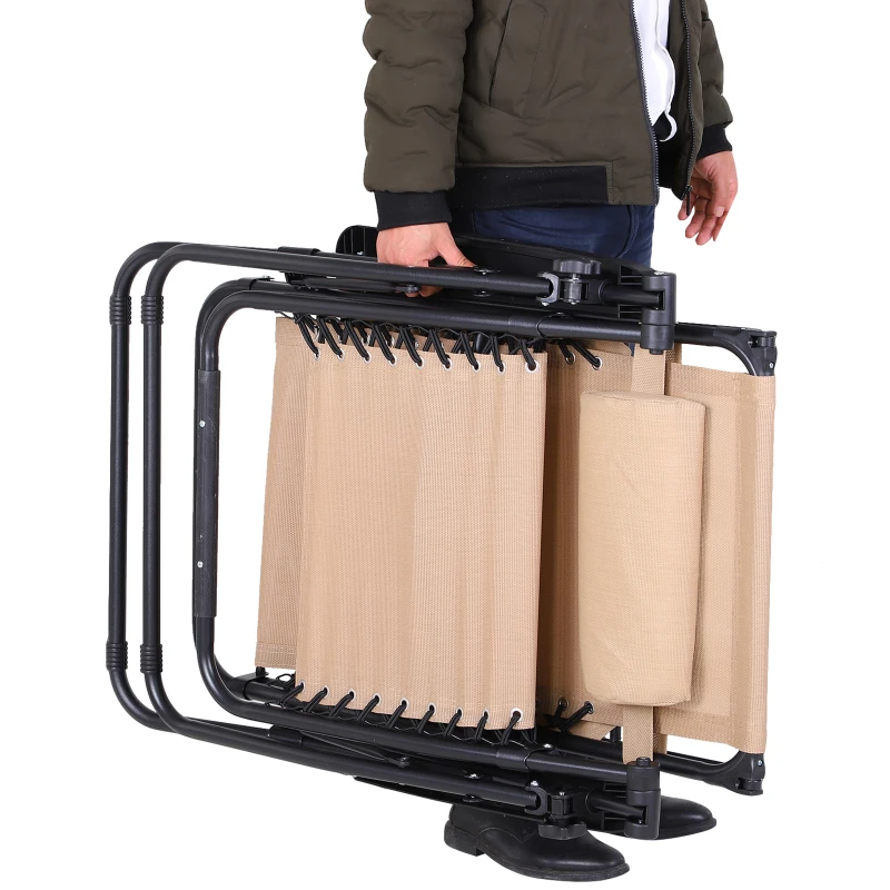 Outsunny Tumbona Plegable Silla de Gravedad Cero Reclinable con Toldo de Sombra con Bandeja Portavasos Portátil Texteline para Jardín Balcón Carga 150kg 90x65x110 cm Beige