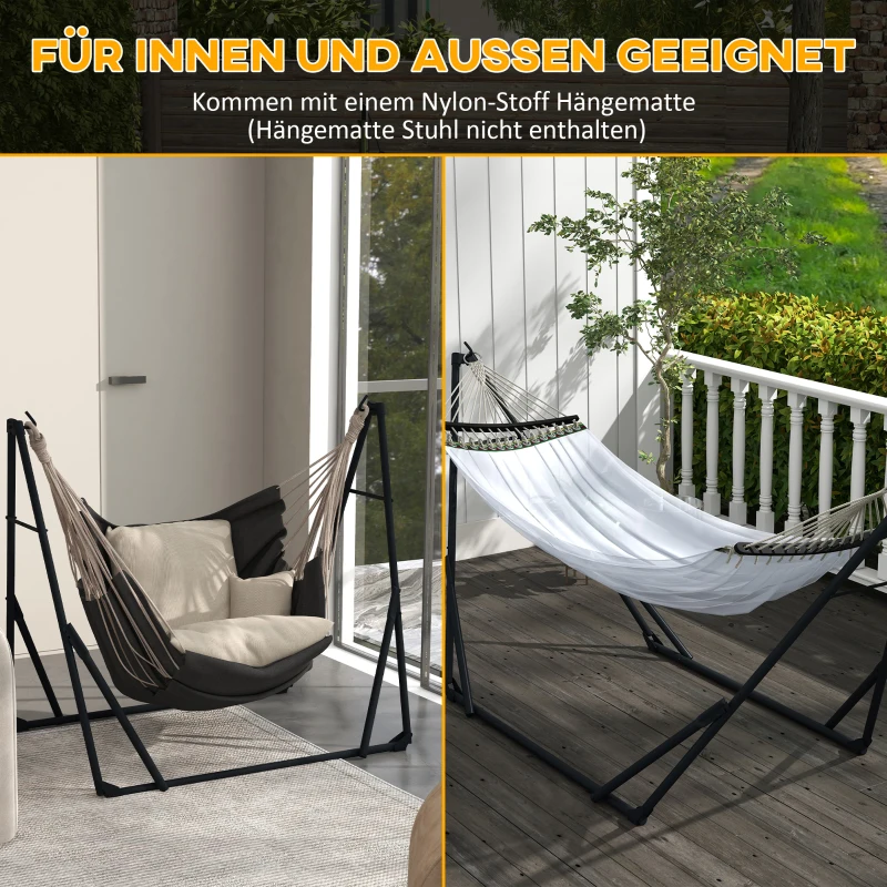 Outsunny Hängemattengestell inkl. Hängematte Gestell für Hängematte, 263 cm x 89 cm x 100 cm, Schwarz + Weiß