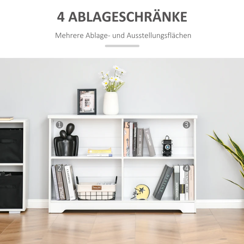 HOMCOM Bücherregal Standregal mit 4 Fächern verstellbaren Böden Bücherschrank Standschrank für Wohnzimmer Kinderzimmer modern Weiß 118,2 x 29,5 x 76,5 cm