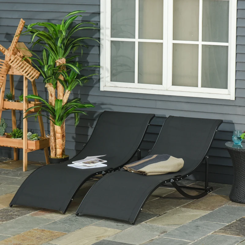 Outsunny Set 2 Sdraio da Giardino Pieghevoli, Lettino Prendisole in Alluminio e Textilene, 61x165x63cm