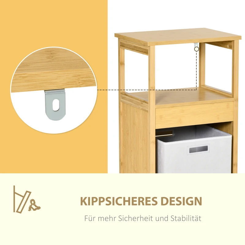 kleankin 2-in-1 Wäschekorb, 1 Regal, Korb aus Vlies, 40 cm x 30 cm x 86,5 cm Bambus Natur