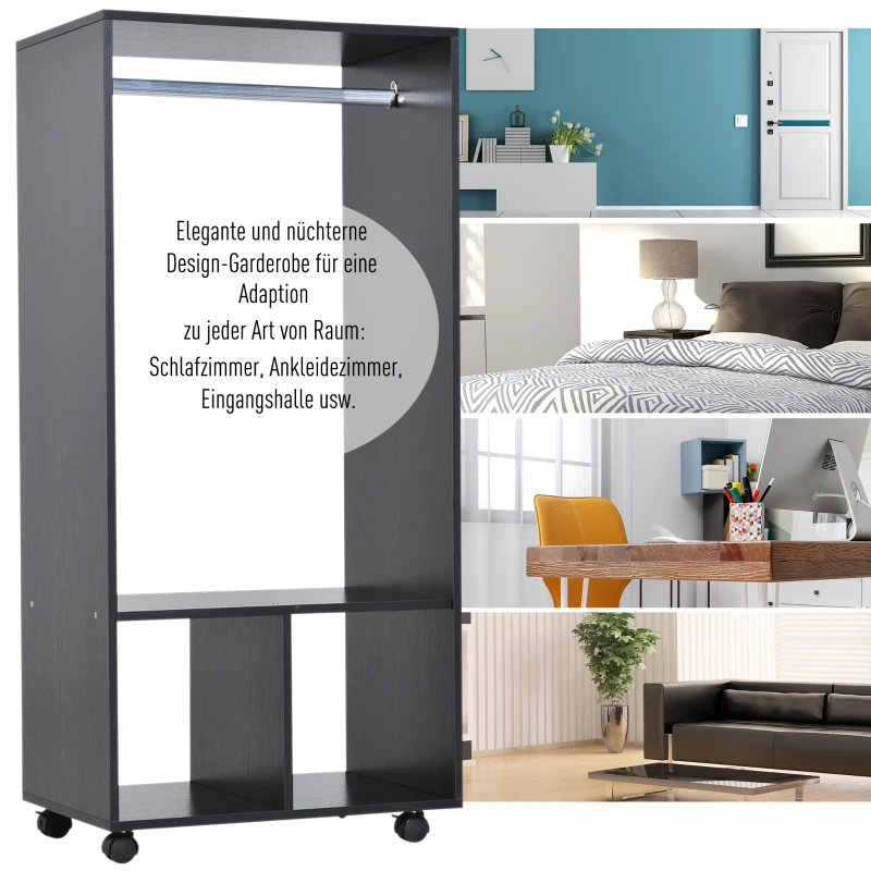 HOMCOM Kleiderschrank Garderobe,60 cm x 40 cm x 128 cm, 1 Kleiderstange, 2 Regale, Schwarz