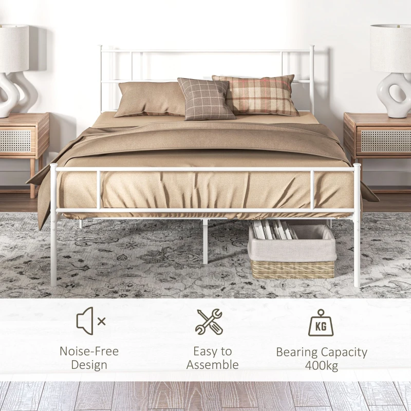 HOMCOM King Bed Frame, Metal Bed Base with Headboard and Footboard, Metal Slat Support and 31cm Underbed Storage Space