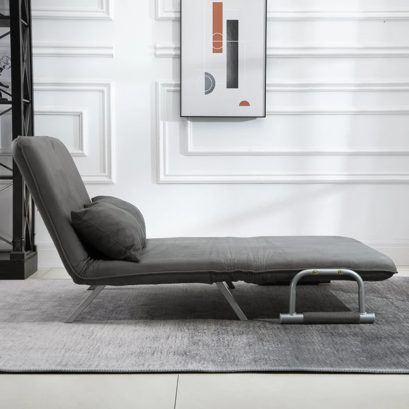 HOMCOM Divano Letto 2 Posti in Similpelle e Acciaio con Seduta Regolabile in 5 Posizioni, 105x80x78 cm, Grigio