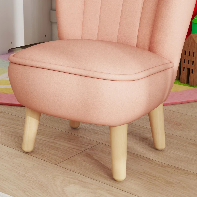 AIYAPLAY Kindersessel, Samtoptik, für 3-7 Jahre, bis 45 kg, Holzgestell, 44x45x56,5cm, Pink