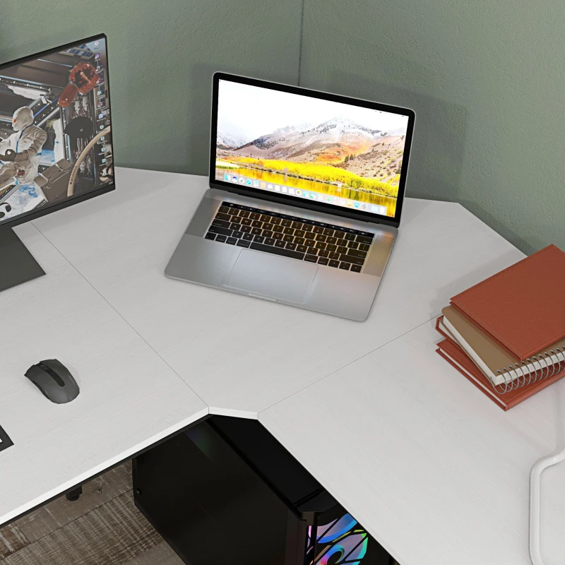 HOMCOM Escritorio Esquinero Moderno con Marco de Acero Carga 70 kg para Oficina Hogar Estudio 150x150x76 cm Blanco