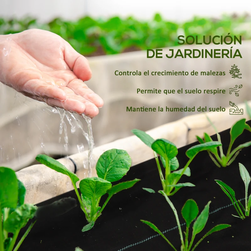Outsunny Malla Geotextil 2x25 m Malla de Jardín contra Malas Hierbas 60 g/m² Rollo de Malla Antimaleza Negro