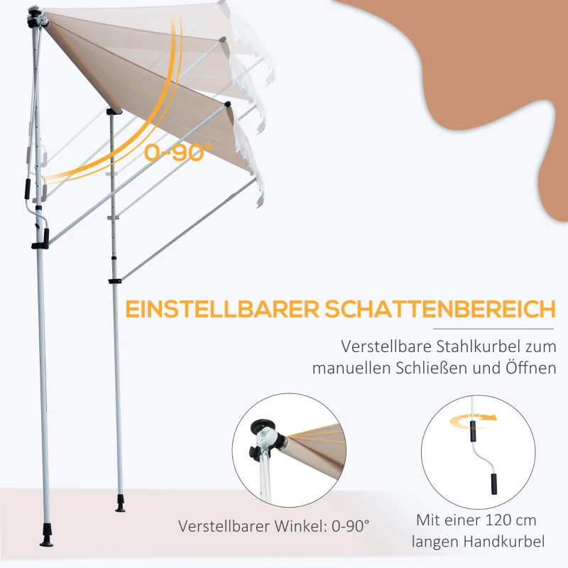 Outsunny Klemmmarkise mit Handkurbel höhenverstellbar Gelenkarmmarkise schmutzabweisend, witterungsbeständig Balkonmarkise 150cm breit Terrassenmarkise für Terrasse Balkon Veranda Cremeweiß