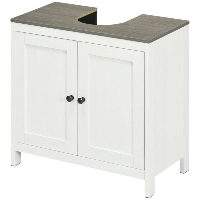 kleankin Modern Bathroom Sink Cabinet, Floor Standing Under Sink Cabinet, Freestanding Storage Cupboard with Adjustable Shelf, Double Doors, Antique White