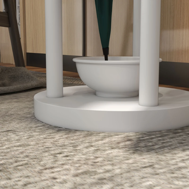 HOMCOM Appendiabiti da Terra di Design con Portaombrelli e 12 Ganci, Metallo e Bambù, 30.5x30.5x174.5cm, Legno e Bianco