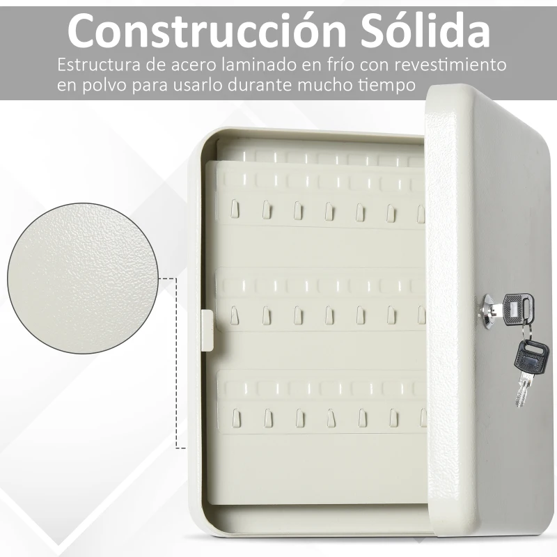 HOMCOM Armario de Llaves Caja de Seguridad para Llaves Bloqueable con 93 Ganchos y Etiquetas 2 Cerraduras Accesorios de Montaje Incluidos 30x24x7,5 cm Beige