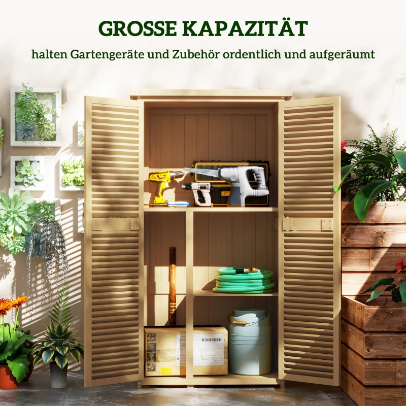 Outsunny Gartenkommode wetterfest, 2 Türen mit Schloss, Kiefernholz, 87L x 46,5B x 160H cm, Hellgelb(m-5)