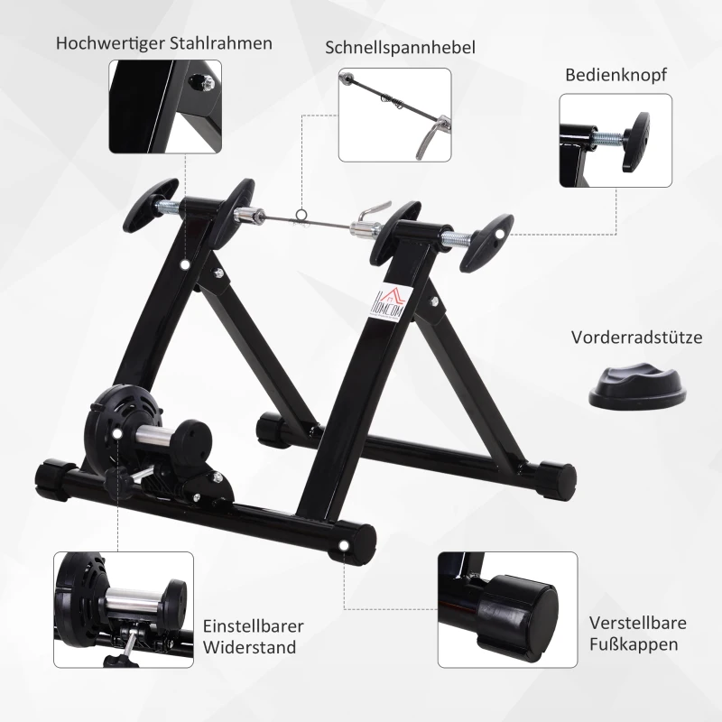 HOMCOM Rollentrainer Fahrradtrainer Heimtrainer Magnetbremse 26"-28"/700C Stahl Schwarz
