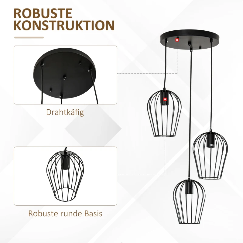 HOMCOM Pendelleuchte Hängeleuchte, moderne, geometrische Hängelampen, Kronleuchter, Metall, Schwarz Ø38 x 133H cm