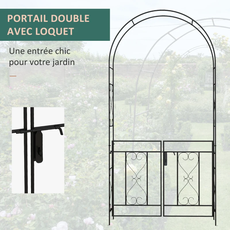 Outsunny Arche de Jardin avec portillon Arche à rosiers Style Fer forgé dim. 114L x 36l x 232H cm métal époxy Noir