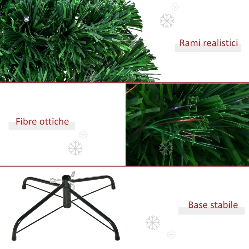 HOMCOM Albero di Natale Artificiale 150cm con Fibre Ottiche e Luci LED, Albero di Natale Luminoso con 180 Rami, Verde