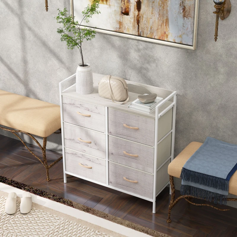 HOMCOM Rustic Chest of Six Fabric Drawers - Natural