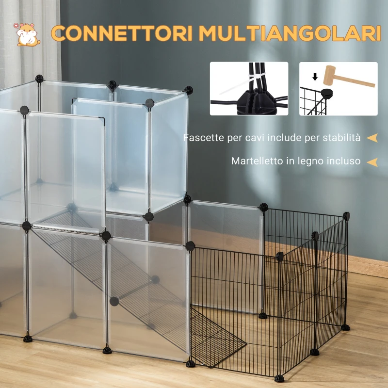 PawHut Recinto Modulare per Conigli e Animali di Piccole Dimensioni, 27 Pannelli Acciaio e Resina
