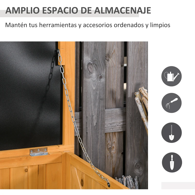 Outsunny Baúl de Madera Exterior Caja de Almacenamiento de Jardín con Tapa Abrible y Diseño Persiana 127x56x60 cm Natural(m-9)