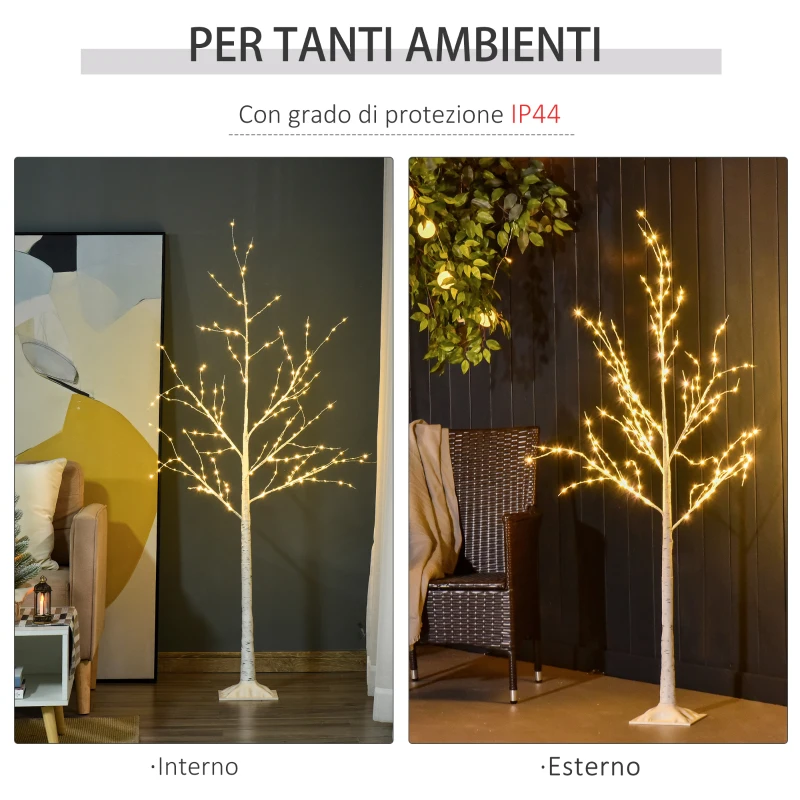 Outsunny Albero di Natale Bianco con Luci LED, Base Quadrata e Cavo di Alimentazione, in Acciaio e PP, 20x20x150
