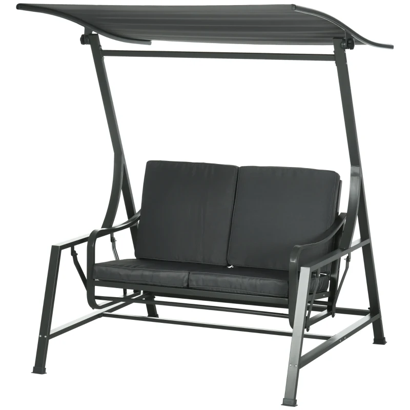 Outsunny Dondolo da Giardino 2 Posti in Acciaio con Tettuccio Inclinabile e Cuscini, 148x129x172 cm