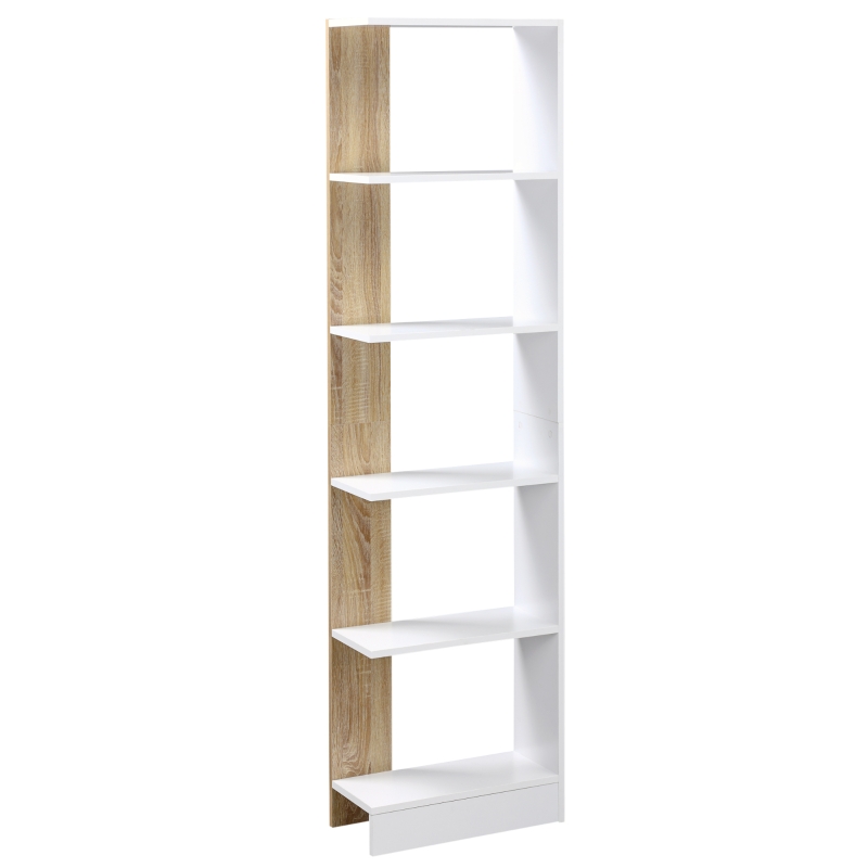 HOMCOM Standregal Bücherregal 5-stufiges Büroregal Lagerregal Aktenregal Küchenregal Spanplatte Eiche+Weiß 45 x 21 x 170 cm