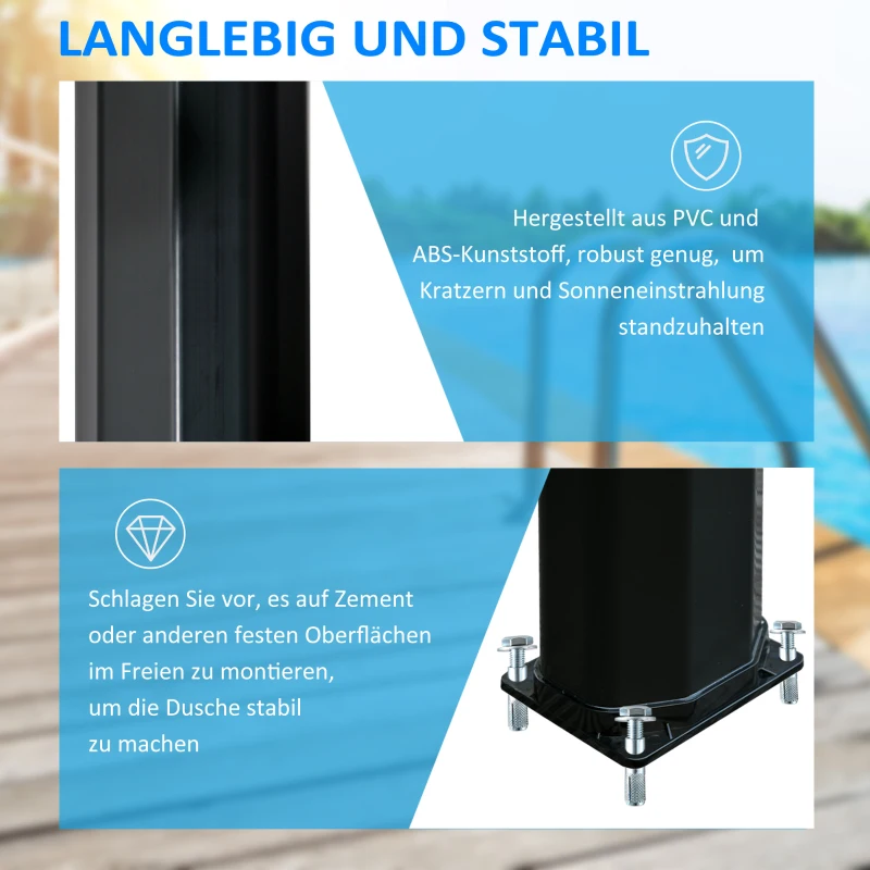 Outsunny Solardusche 35 Liter 0-55 ℃ warmes Wasser Camping Pooldusche mit Wasserhahn und Regenduschkopf Schwarz 17,5 x 14,5 x 216 cm