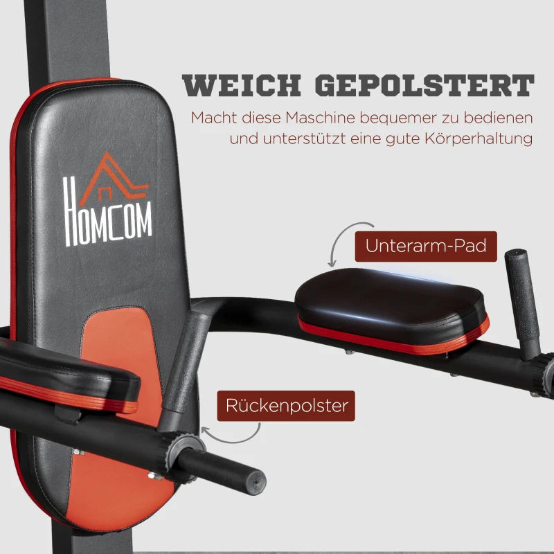 HOMCOM Kraftstation für Klimmzüge, Liegestützen, Dips, klappbare Griffe, stabiler Stahlrahmen, div. Polster, schwarz