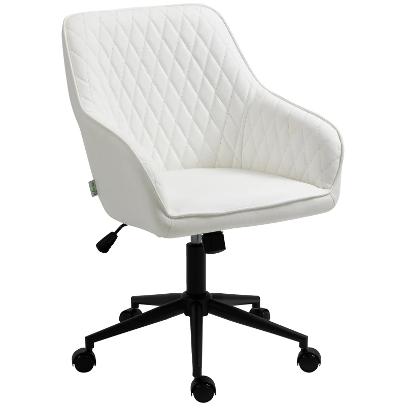 Vinsetto Silla de Oficina Basculante de Cuero PU con Altura Ajustable para Dormitorio Estudio 59x60x90-100 cm Blanco