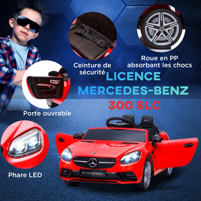 AIYAPLAY Voiture électrique enfants licence Mercedes SLC 300 12V V. Max. 5 Km/h effets sonores lumineux télécommande rouge(m-6)