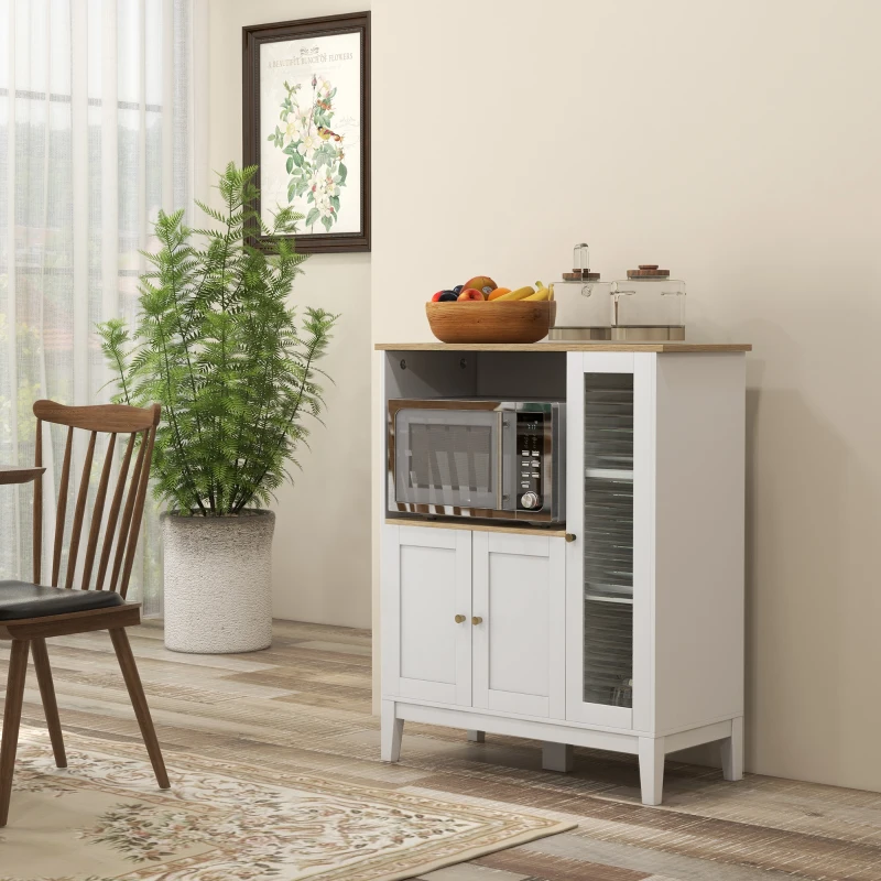 HOMCOM Mueble Auxiliar de Cocina Moderno con Estantes 3 Puertas y Sistema Anti-vuelco 80x35x97 cm Blanco(m-2)
