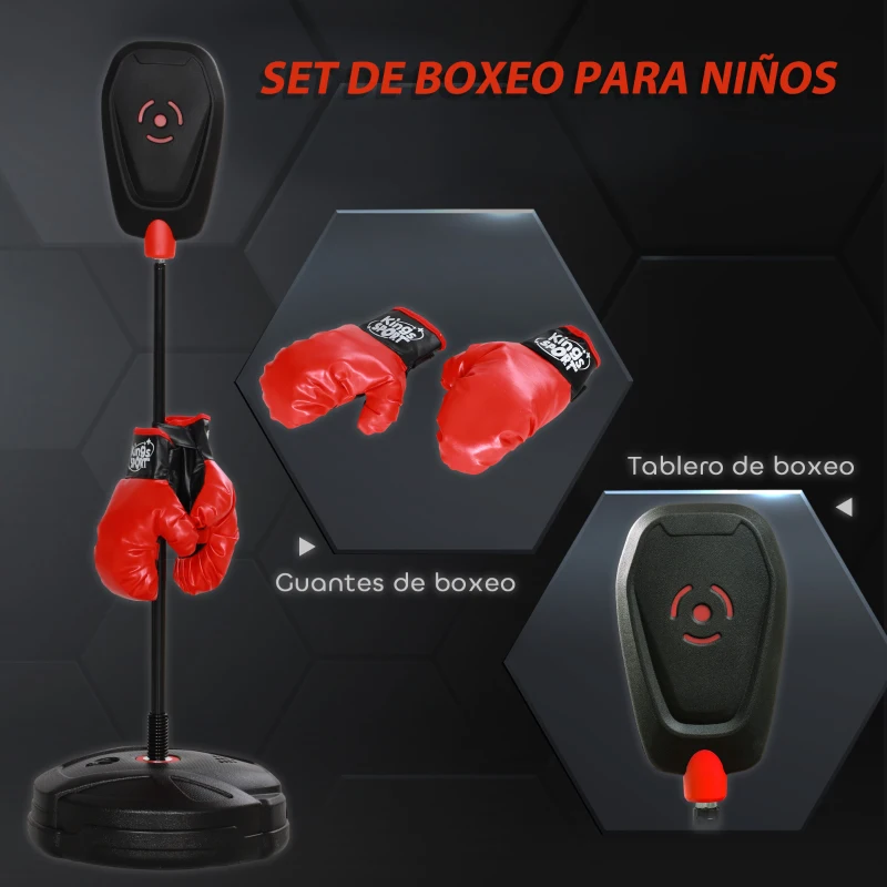 AIYAPLAY Saco de Boxeo para Niños de +5 Años con Guantes de Boxeo Altura Ajustable de 88-124 cm y Base Rellenable Negro
