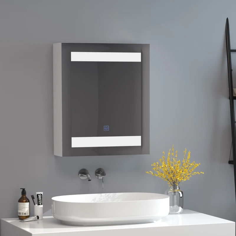 HOMCOM Miroir Lumineux LED Armoire Murale Design de Salle de Bain 2 en 1 dim. 50L x 15l x 60H cm MDF Blanc