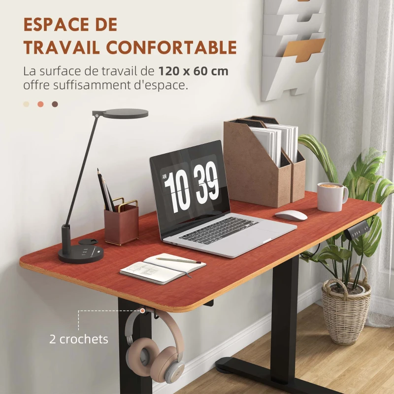 Vinsetto Bureau assis-debout électrique réglable en hauteur avec fonction mémoire, bureau réglable en hauteur 72-116 cm