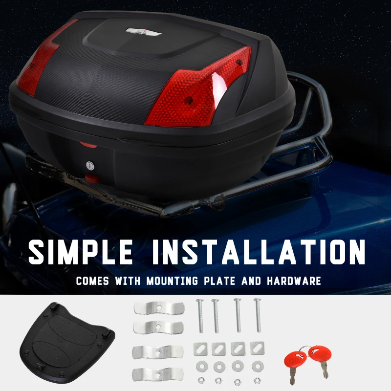 HOMCOM 48L Motorcycle Trunk Travel Luggage Storage Box Accessory Modern Tough Style - Black