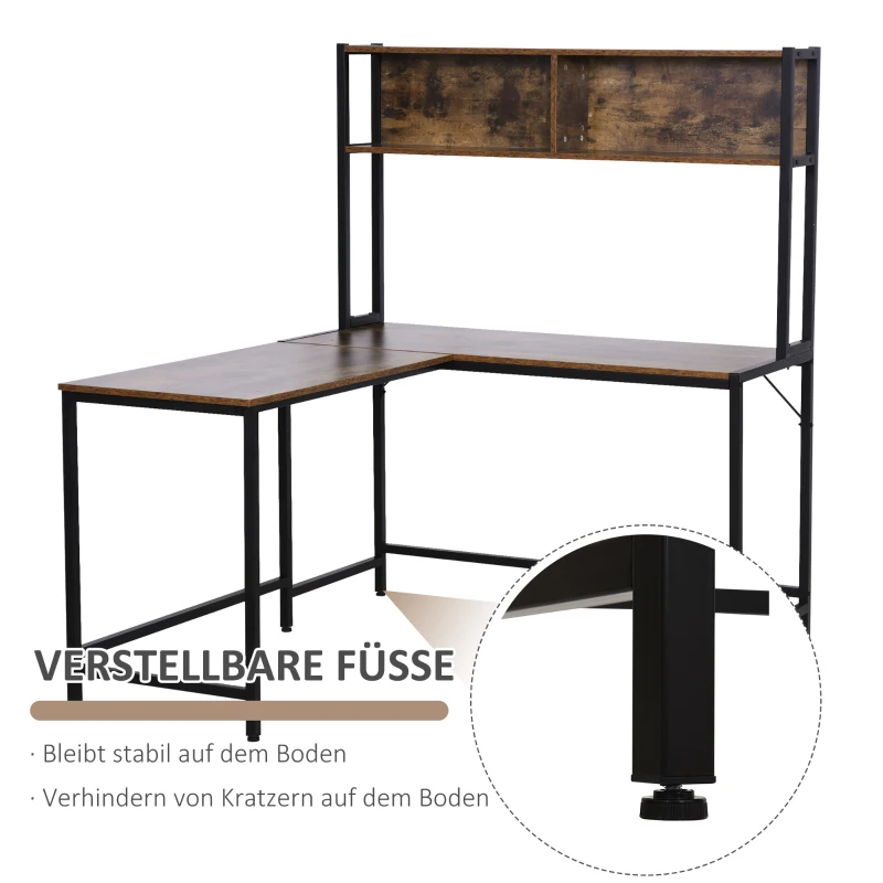 HOMCOM Computertisch, L-förmiger Eckschreibtisch, Schreibtisch, Bürotisch, Gamingtisch, PC-Tisch, Spanplatte+Metall, Natur+Schwarz, 140 x 125 x 149 cm